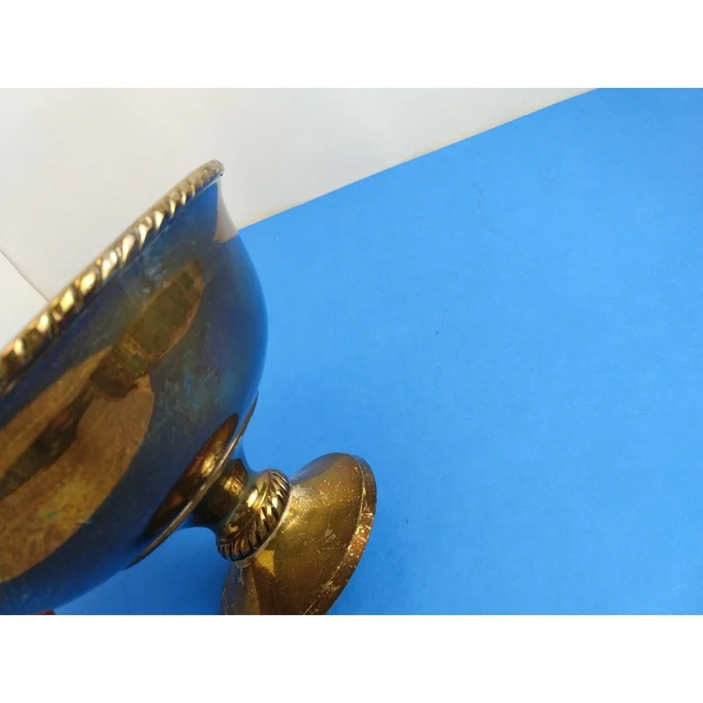 Vintage Pottery Barn Silverplate Ornate Rope Raised Goblet Dish
